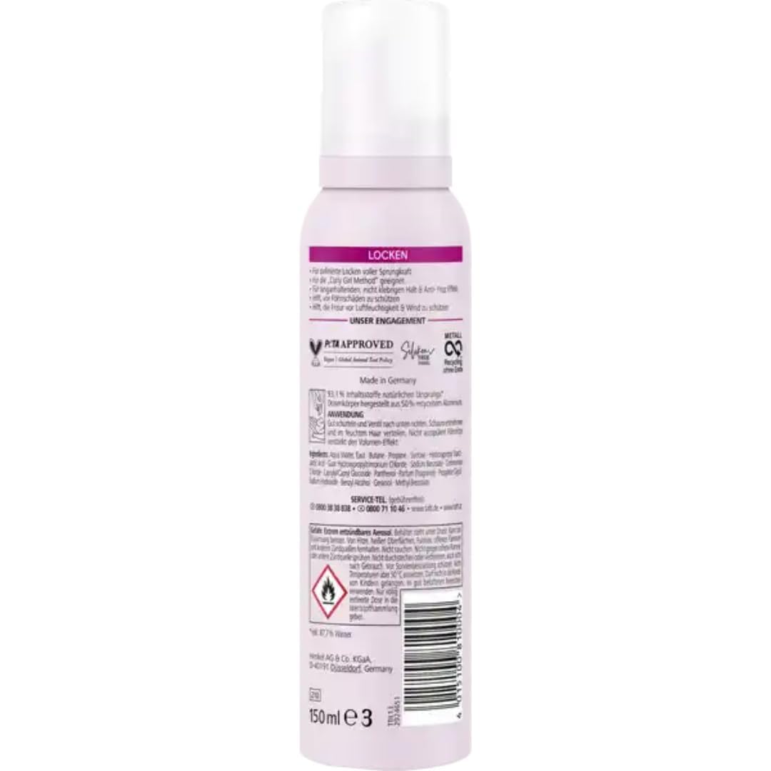 Schaumfestiger Locken Haltegrad 3, Haarschaum für langanhaltende Locken, vegane Formel Spray Haarspray 150 Mililiter x 10 Stück