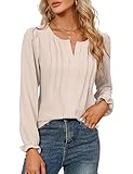 Blooming Jelly Womens Tops Dressy Casual Long Sleeve Shirts V Neck Chiffon Blouses Fall Clothes 2023(XX-Large,Apricot)