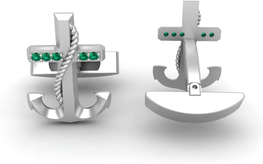 RATNAVALI ARTS 925 Sterling Silver Anchor Gemstone Cufflinks for Men | Nautical Design Men’s Accessories | Formal & Wedding Wear
