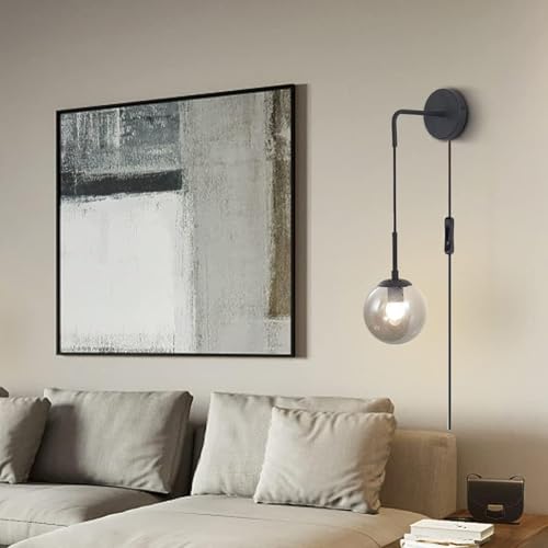 Lámparas de pared con interruptor y cable ajustable de cristal transparente estilo industrial