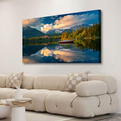 Image of Landscape Canvas Wall Art for Living Room Bedroom Office Large Nature Forest Lake Ship Scenery Wall Art Kitchen Pictures Modern Wall Decor Mural Paintings Artwork 20 * 40inch