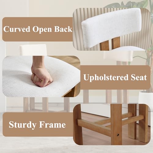 chairus Butaco Farmhouse Juego de 2 Sillas de Barra Modernas de 26” con Respaldo Acolchado Tapizado y Patas de Madera, Blanco miniatura 4
