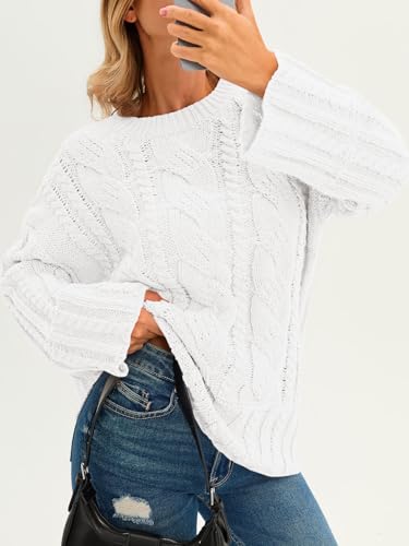 Saodimallsu Womens Chunky Cable Knit Sweaters Long Sleeve Crew Neck Fall Casual Loose Warm Pullover Tops2