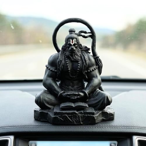 Image of Hanuman Murti - 3.5 Inch Black Polyresin Idol for Car Dashboard, Home & Office Decor - Spiritual Statue for Living Room, Diwali, Birthday & Housewarming Gift