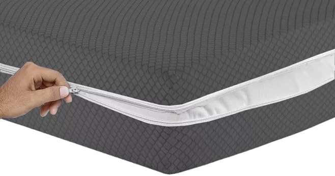 Luxury Diamond Pattern Zipped Mattress Protector – Soft Terry Towelling Full Encasement Bed Cover, Breathable, Durable & Easy Fit – Single, Double, King, Super King (Dark Gray, Single)