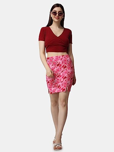 Image of POPWINGS Women Casual Pencil Slit Printed Skirt for Women | Summer Skirt for Women | Concert Slit Short Skit for Women