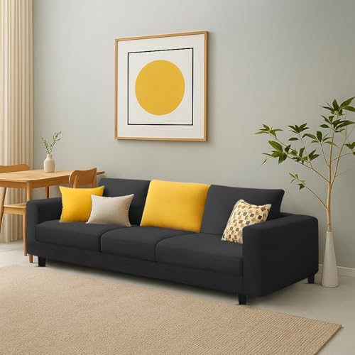 Image of Galib 3 Seater Sofa Set for Living Room (Black Fabric) Premium Fabric Sofa Set