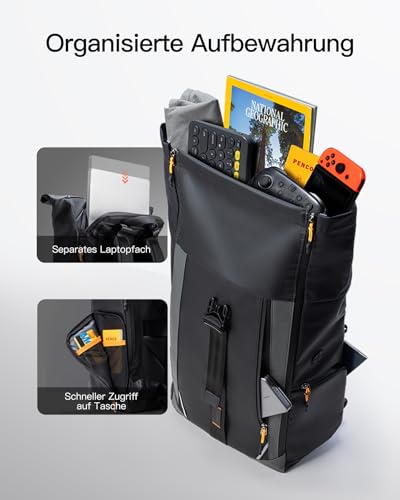 Inateck Rolltop Laptop Rucksack 25-30 Liter mit 180°-Öffnung
