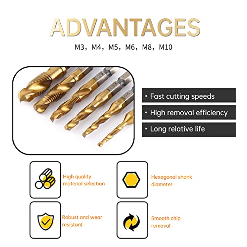 Fafeicy Punte Trapano Maschi Countersink Tap, 6