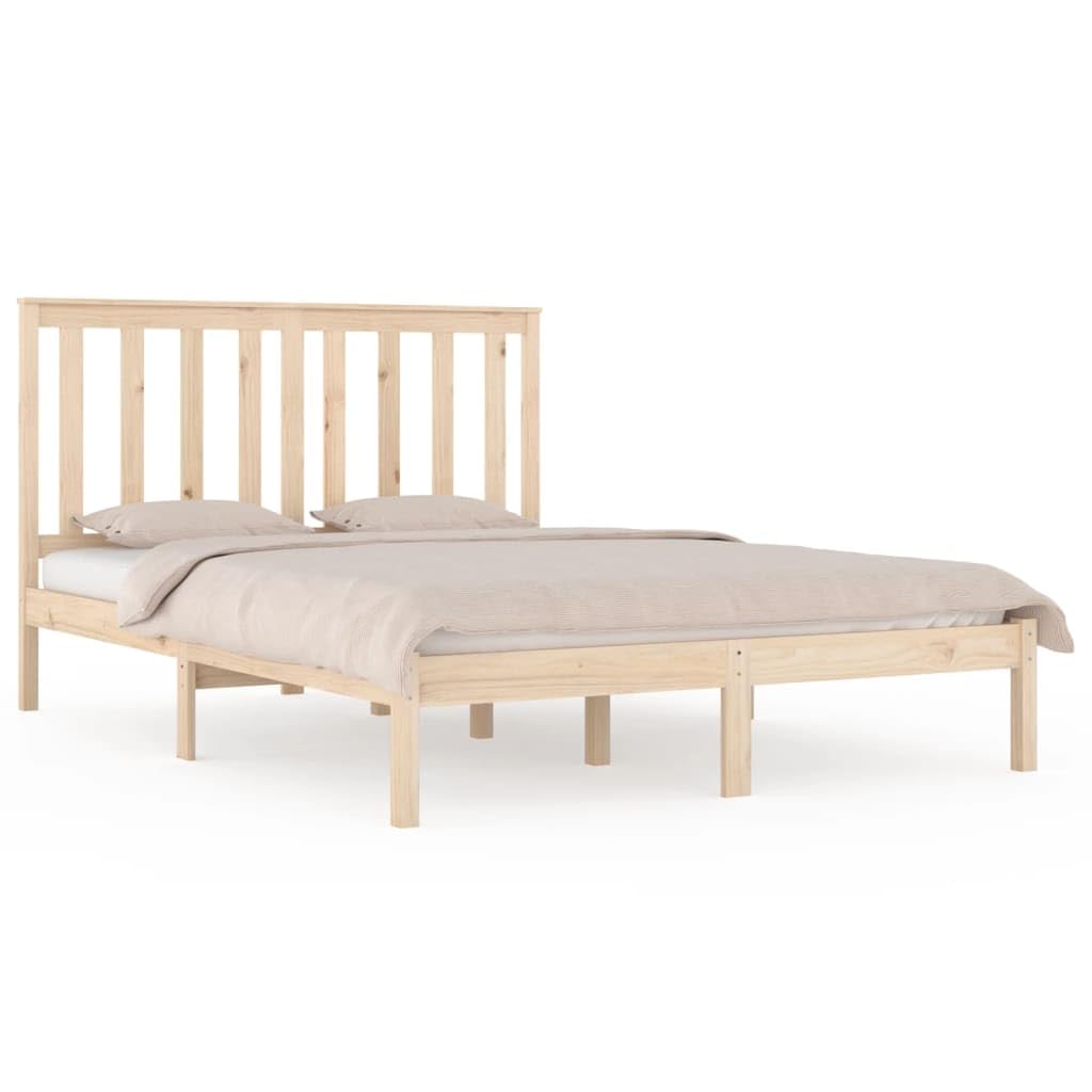 Lite sosnowe drewno klasyczna rustykalna brąz 135x190 cm | Rama łóżka lite drewno sosnowe 135x190 cm podwójna stabilna drewniana rama z wezgłowiem