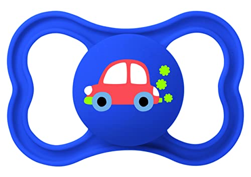 MAM Chupete con Escudo Ventilado, a Partir de 16 Meses, Tetina Simétrica, Plana, Extra Delgada y Flexible de Silicona de Fácil Aceptación, con Caja Autoesterilizadora, MAM Supreme, Azul Mate, 1ud