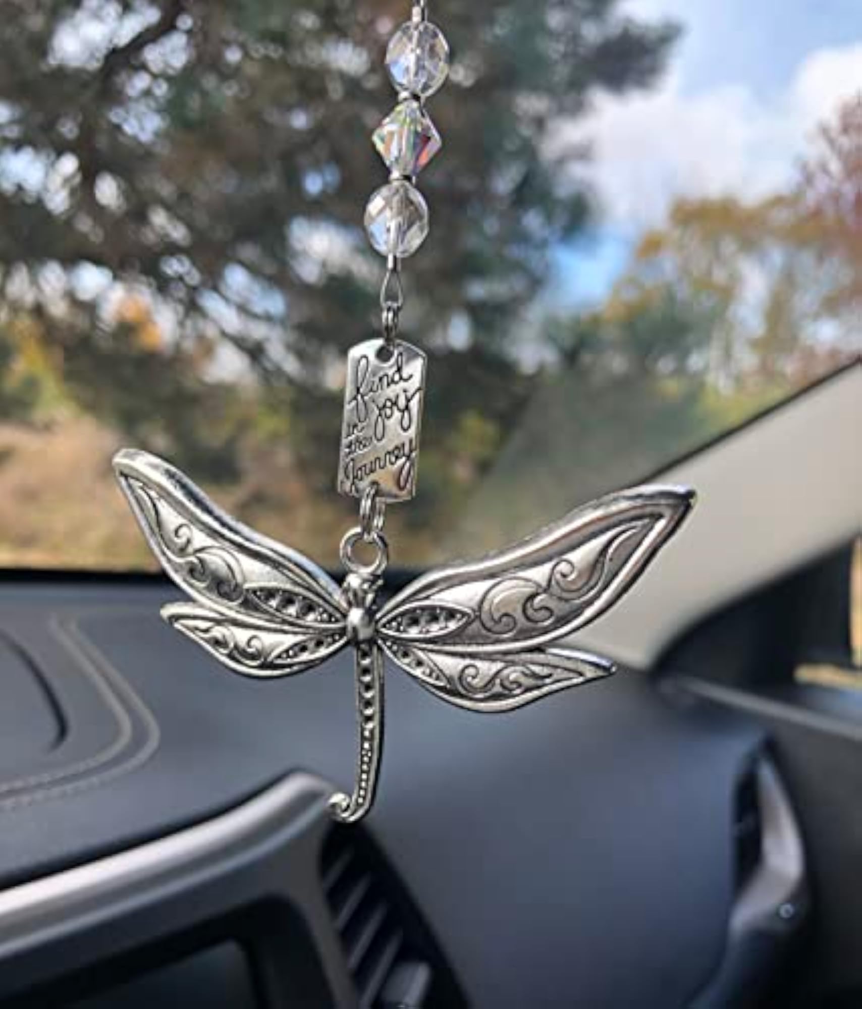 Inspirational Dragonfly Rearview Mirror Car Charm, Gift for New Beginnings