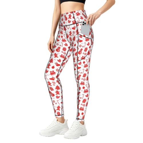 Pantalones de yoga navideños elásticos con bolsillos para entrenar en fiestas