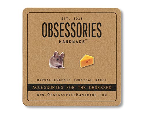 Handmade Mouse & Cheese Stud Earrings