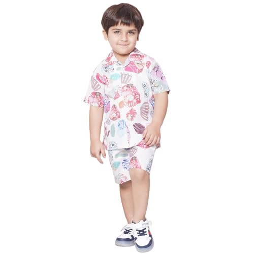 Image of AJ DEZINES Kids Cotton Shirt Shorts Half Sleeves Floral Printed CO-ORDS Set for Boys