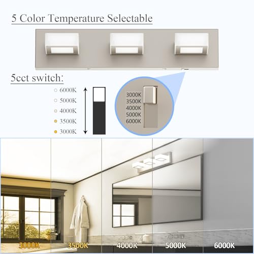 Image of Ralbay 5 Color Temperature Brushed Nickel Bathroom Vanity Lights Dimmable Acrylic Modern LED Bathroom Wall Lighting Fixtures Brushed Nickel