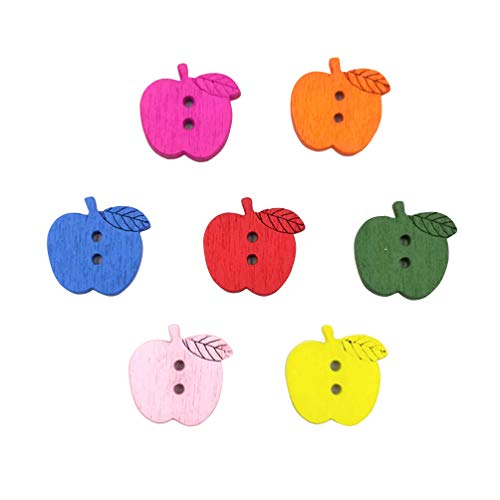 SUPVOX 100PCS Apple Buttons Wooden Fruits Painted 2 Hole Sewing Button DIY Scrapbooking Crafts Fasteners Buttons (Colorful)