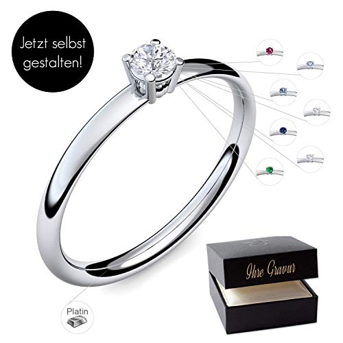 Verlobungsring Platin 950 PERSONALISIERT + ETUI mit individueller GRAVUR Damen-Ring Heiratsantrag Diamant-Ring Zirkonia Aquamarin Rubin Smaragd Saphir Brillant Blautopas Edelstein