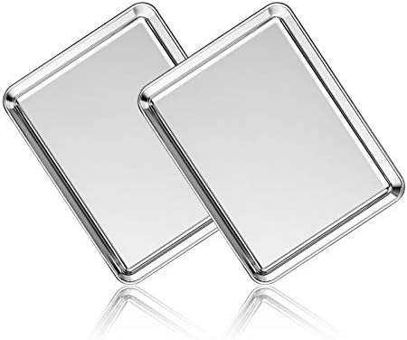 Deedro Stainless Steel Baking Sheet Set of 2, Cookie Sheet Metal Baking Pan Oven Tray, Non Toxic & Heavy Duty, Rust Free & Mirror Finish, Easy Clean & Dishwasher Safe, 12 x 10 x 1 Inch