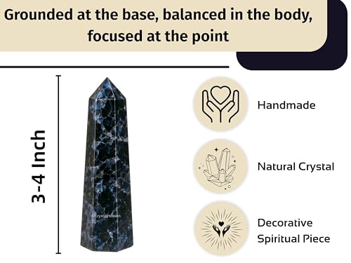 Image of Crystal Heaven Indigo Gabbro Crystal Tower Obelisk Point For Chakra, Healing And Balancing - Aaa Grade Original Certified Gemstone Agate For Reiki Meditation Yoga Spiritual (3-4 Inches)