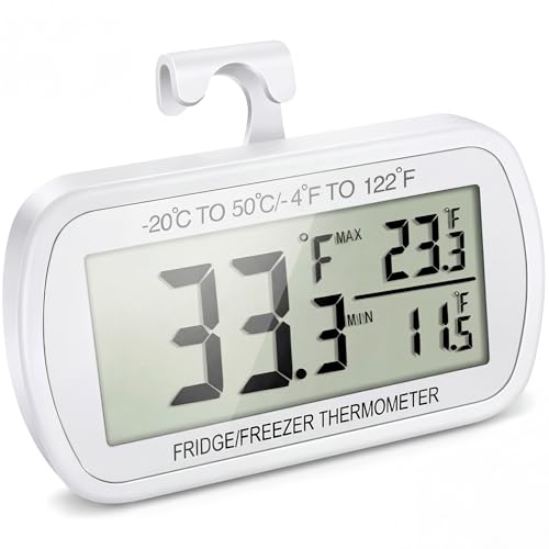 Waterproof Refrigerator Fridge Thermometer, Digital Freezer Room Thermometer, Max/Min Record Function Large LCD Screen and Magnetic Back for Kitchen, Home, Restaurants (1 Pack)