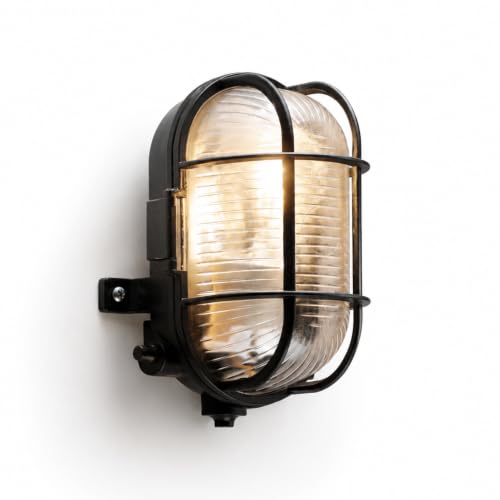 Status Turin IP44 Outdoor Bulkhead Wall Light Fitting E27 7W Compatible Exterior Lantern for Garden & Porch Lighting Black (60SIBHBX2)