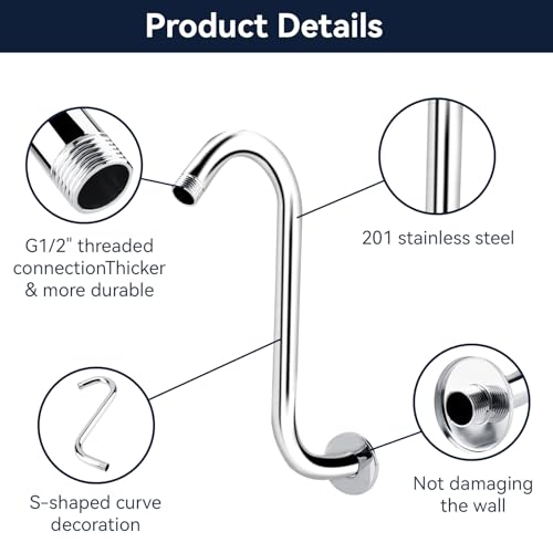 Shower Head Riser Pipe, 8 Inch S Curved Shower Head Extender - Image 2