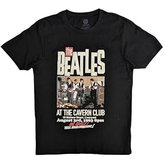 Rock Off officially licensed products Men’s Beatles Cavern T-Shirt Black - Les Beatles, Paul McCartney, John Lennon, RIngo Starr, George Harrison