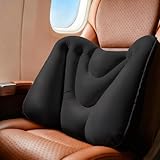 【ポンプ式充気】腰枕 ランバーサポートクッション 人間工学 超軽量 旅行/車/オフィス用 飛行機 夜行バス 新幹線 背もたれ 快適サポート 寝たままできる エアチェアクッション (収納袋付き) (黒)