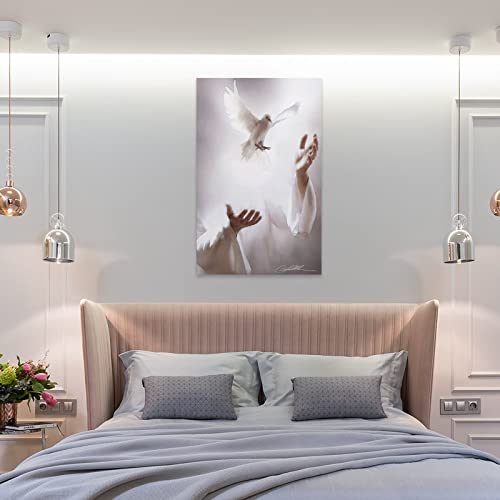 Holy Spirit Art Posters Angels And Doves Wall Art Religious Wall Art Canvas Painting Posters And Prints Wall Art Pictures For Living Room Bedroom Decor 24X36Inch(60X90Cm) Frame-Style #TOP7