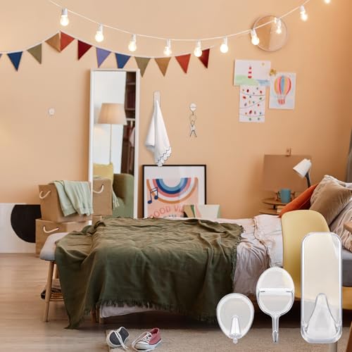 Image of Colingmill 17 Pcs Dorm Clear Variety Adhesive Wall Hook Pack, Including 5 Pairs of Picture Hanging Strips, 3 Clear Wire Hooks and 9 Wall Hooks for College Dorm Bathroom Bedroom Office
