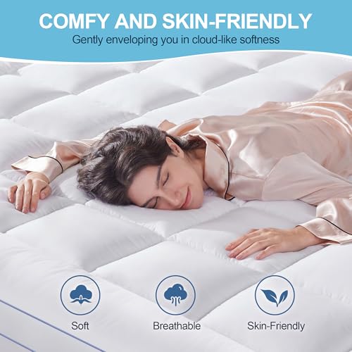 Memory Foam Queen Mattress Topper, 4 Inch Dual Layer Mattress Pad with Pillow Top Mattress Topper Queen Size Bed Cover, Support for Back Pain (White)