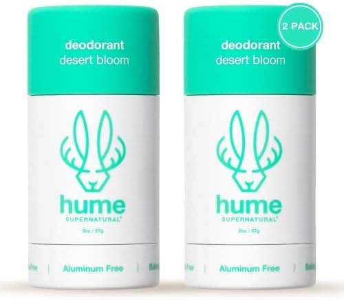 Hume Supernatural Natural Deodorant Aluminum Free for Women & Men, Natural Ingredients, Probiotic, Plant Based, Baking Soda Free, Aloe, & Cactus Flower, Anti Sweat, Stain & Odor - Desert Bloom 2-Pack