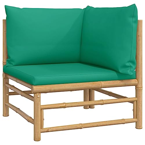 Balcon Lounge Salon de jardin Patio Furniture Canapé d'angle de jardin avec coussins verts 2 pièces. Bambou – Image 6