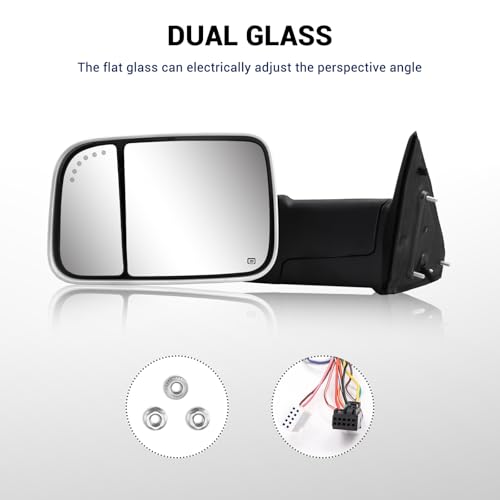 Towing Mirror for Dodge Ram - Compatible With 2009-2018 Dodge Ram 1500 2500 3500 Pickup Truck Power Adjusted Heated LED Turn Signal Light Puddle Lamp Temp Sensor (Painted White PW7)