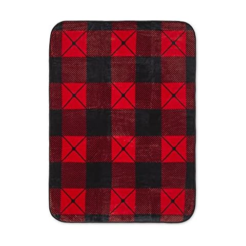 Shavel Home Products Luxury High Pile Oversized Blanket Throw, Plush & Warm, 60x80, Buffalo Check Red Cover