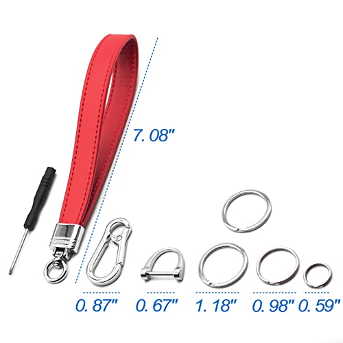 Infipar Car Fob Key Chain Genuine Leather Wristlet Strap Keychains Holder For Men And Women, 360 Degree Rotatable, With Anti-Lost D-Ring, Carabiner Clip And 4Pcs Key Rings, Red #TOP5