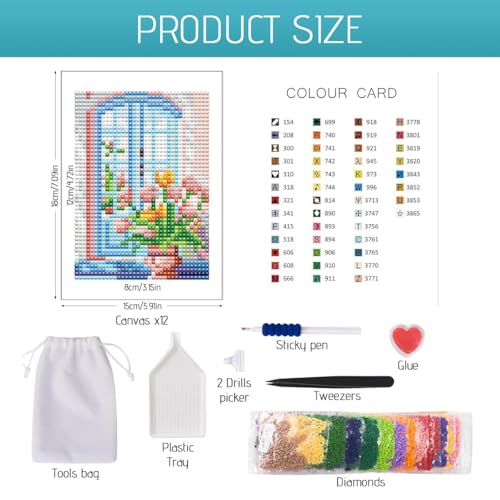 Image of HASTHIP 12Pcs DIY Diamond Paint Craft Kit, 15x15cm Dreamy Garden Themed DIY Colored Diamond Paint Art Kit with Complete Tool Set, Wall Decor Handcraft Gift Beginner-Friendly Fun Group Activity