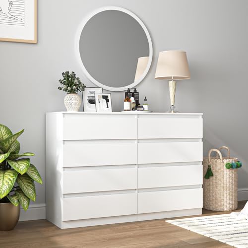 Vibe & Dine 8 Drawer Double Dresser, Modern Chest of Drawers with Wide Storage for Closet, Bedroom, Living Room, White - Image 5