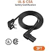CableCreation 3 Feet 18 AWG Angled 2-Slot Non-Polarized Angle Power Cord (IEC320 C7 to Nema 1-15P), 0.915M / Black