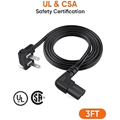 CableCreation 3 Feet 18 AWG Angled 2-Slot Non-Polarized Angle Power Cord (IEC320 C7 to Nema 1-15P), 0.915M / Black