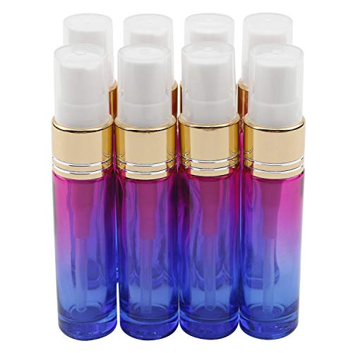 Unxuey 10 ml Glas-Sprühflasche, Rosenblau Farbverlauf, Regenbogenfarbe mit goldenem feinem Nebel, nachfüllbare Fläschchen, ätherische Öle, Aromatherapie, Spray, Parfümflaschen, 8 Stück Cover