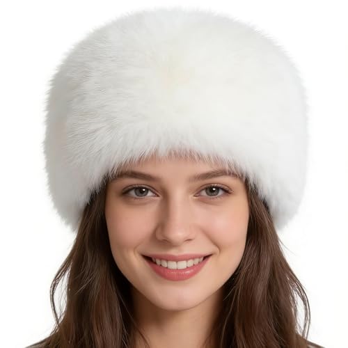 Ghazni Faux Fur Fuzzy Winter Hats for Women Warm Furry White Bucket Hats for Men Woman Soft Cozy Winter Hat