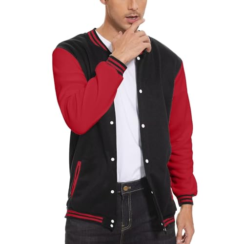 ACEFAST INC Men's Varsity Baseball Jacket Casual Letterman Bomber Jacket Windbreaker Lightweight Jacket