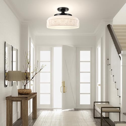 Lamomo Semi Flush Mount Ceiling Light, White Glass Shade Black Fixture,12in by Lamomo - Used condition - Image 7