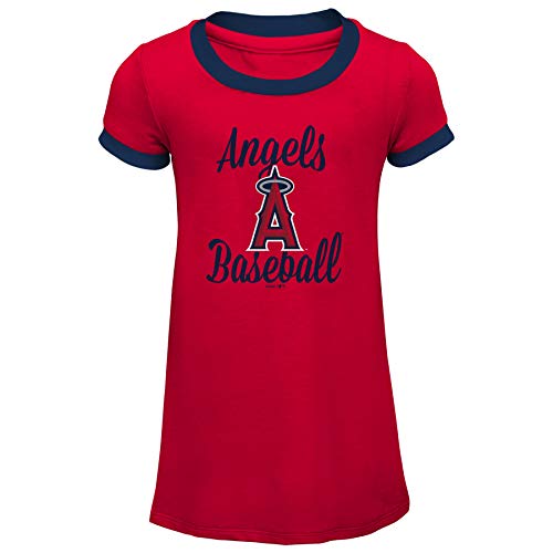 Outerstuff MLB Girls Youth (7-16) Los Angeles Angels Baseline Ringer Tee Dress, Large (14)