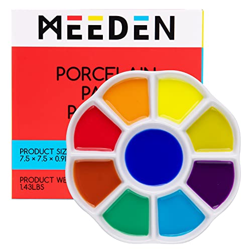 MEEDEN 9 - Pocillos Estudio Porcelana Pintura Paleta Bandeja, Bandeja de Mezcla de Colores para Artistas de 19cm (7,5 pulgadas) para Pintura de Acuarela Gouache, Redonda, Blanca Cover
