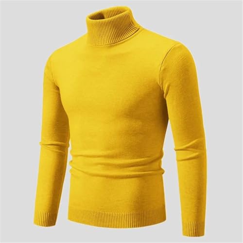 Mens Yellow High Collar Thick Sweaters Chic High Collar Neck Solid Color Warm Slim Sweaters Pullover Men2
