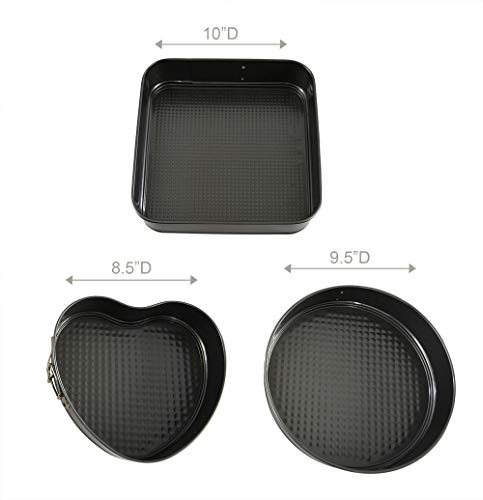 Home-X Set Of 3 Cake Pans, Nonstick Metal Cake Molds And Baking Set, Square, Heart, Round Cake Pans-Springform Release-Easy Baking #TOP3