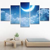 SIGNWIN 5 Panel Canvas Wall Art Modern Art Astronomy & Space Dramatic Minimalist Moon Multicolor Photography for Home Decorations Ready to Hang - 60